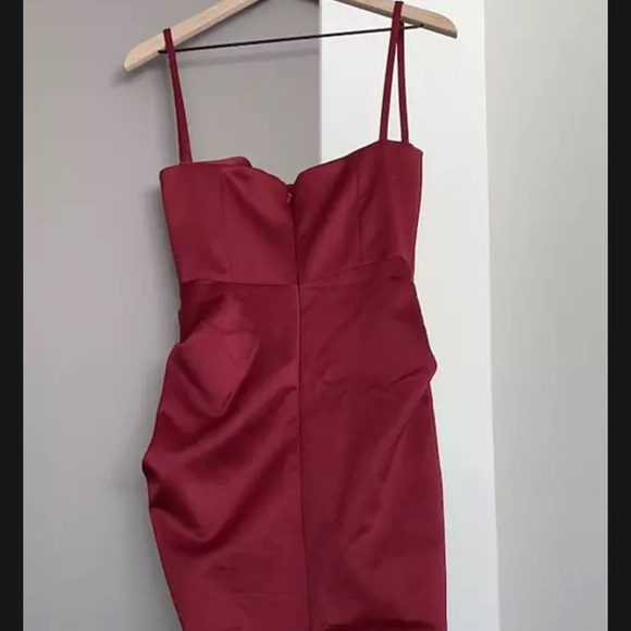 House of CB Wine Satin Pleated Corset Midi Dress - Picture 10 of 11